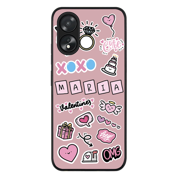 Oppo A18 / Oppo A38 / Rugged Black Personalized Name Cute Love Heart Sticker, Phone Case  - Oppo - Stylizedd.com