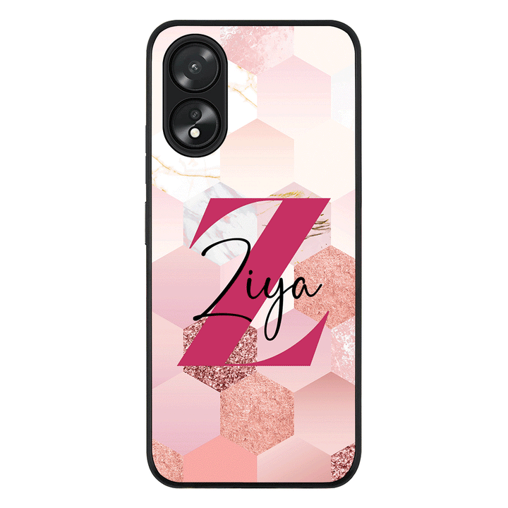 Oppo A18 / Oppo A38 / Rugged Black Personalized Text Geometric Pink Marble Texture, Phone Case - Oppo - Stylizedd.com