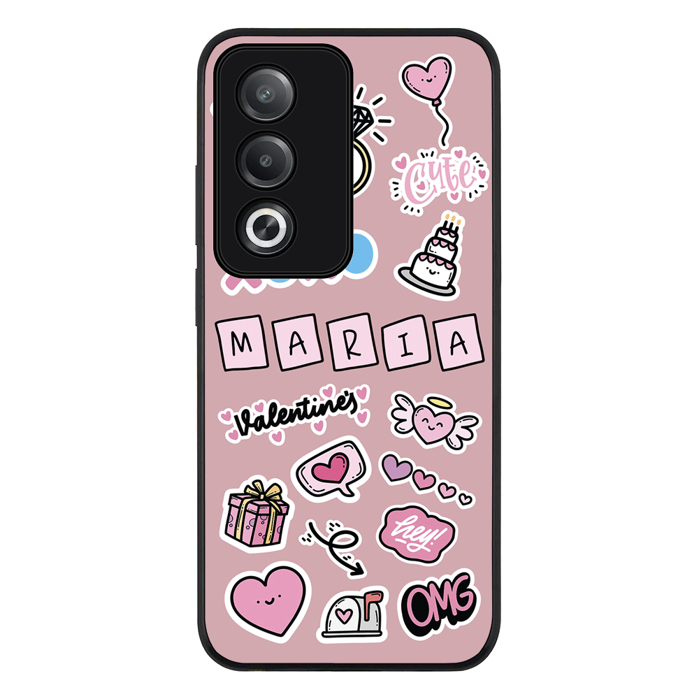 Oppo A3 Pro / A80 / Rugged Black Personalized Name Cute Love Heart Sticker, Phone Case  - Oppo - Stylizedd.com