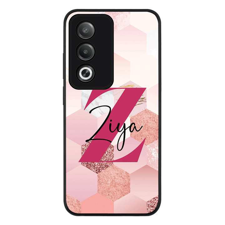 Oppo A3 Pro / A80 / Rugged Black Personalized Text Geometric Pink Marble Texture, Phone Case - Oppo - Stylizedd.com