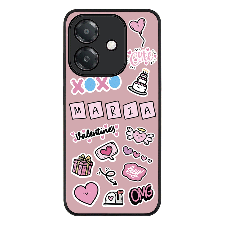Oppo A3x 4G / A3 4G / Rugged Black Personalized Name Cute Love Heart Sticker, Phone Case  - Oppo - Stylizedd.com