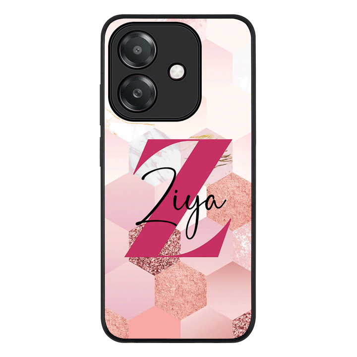 Oppo A3x 4G / A3 4G / Rugged Black Personalized Text Geometric Pink Marble Texture, Phone Case - Oppo - Stylizedd.com