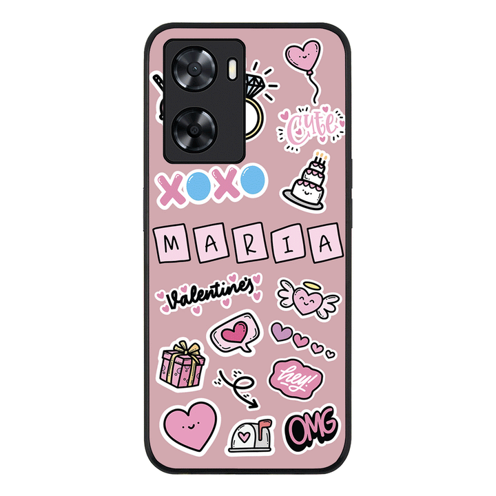 Oppo A57 4G / Oppo A7 7 4G / Oppo A77s / Rugged Black Personalized Name Cute Love Heart Sticker, Phone Case  - Oppo - Stylizedd.com