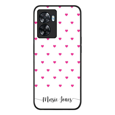 Oppo A57 5G Rugged Black Heart Pattern Custom Text, My Name Phone Case - Oppo - Stylizedd.com