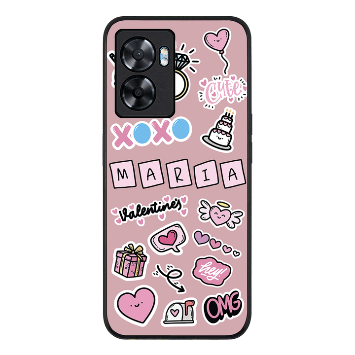 Oppo A57 5G / Rugged Black Personalized Name Cute Love Heart Sticker, Phone Case  - Oppo - Stylizedd.com