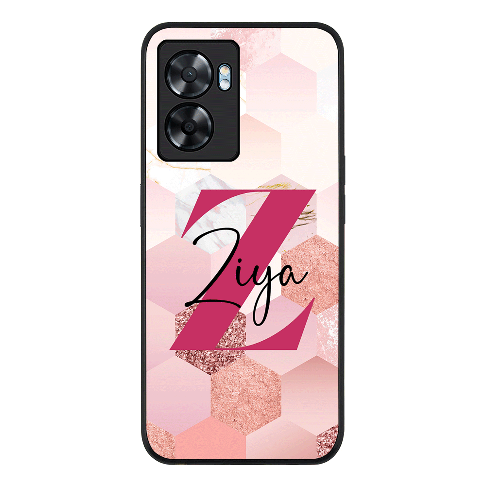 Oppo A57 5G / Rugged Black Personalized Text Geometric Pink Marble Texture, Phone Case - Oppo - Stylizedd.com