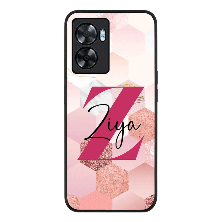Oppo A57 5G / Rugged Black Personalized Text Geometric Pink Marble Texture, Phone Case - Oppo - Stylizedd.com