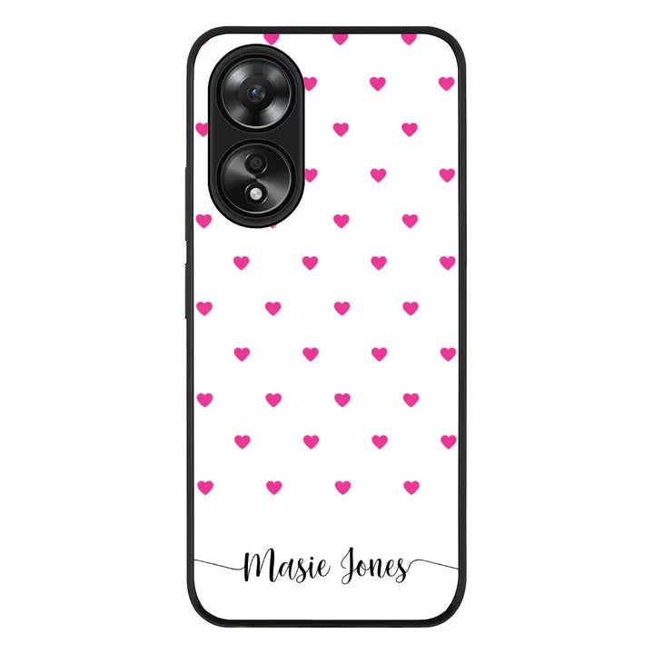 Heart Pattern Custom Text My Name Phone Case - Oppo - A58 4G / Rugged Black - Stylizedd