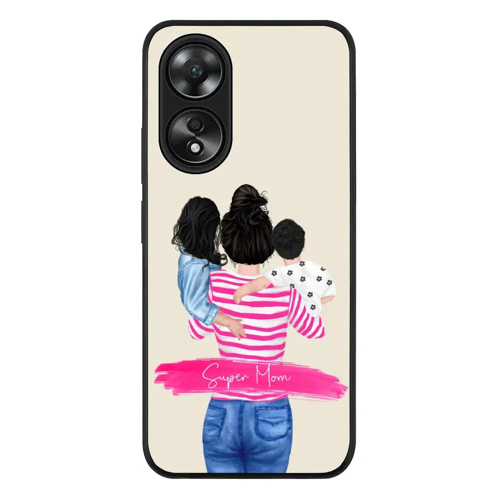 Custom Clipart Text Mother Son & Daughter Phone Case - Oppo - A58 4G / Rugged Black - Stylizedd