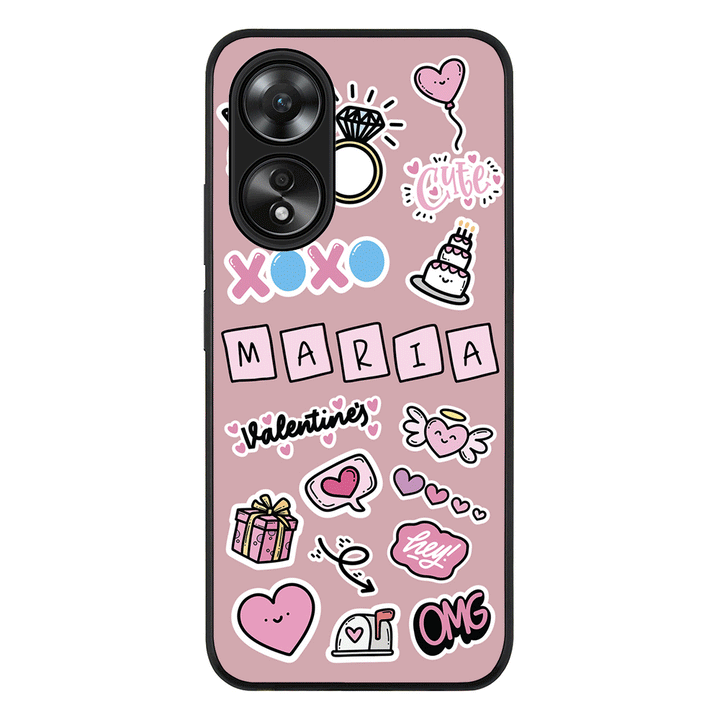 Oppo A58 4G / Rugged Black Personalized Name Cute Love Heart Sticker, Phone Case  - Oppo - Stylizedd.com