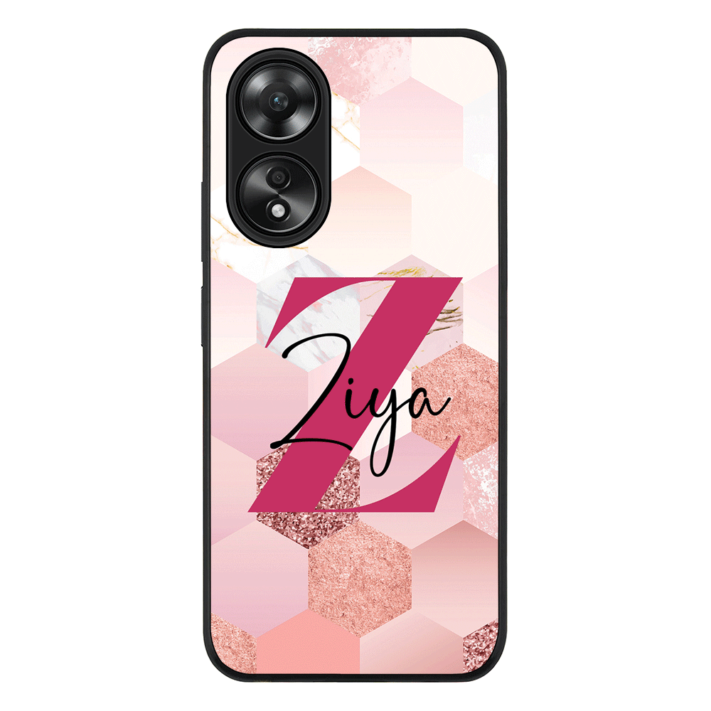 Oppo A58 4G / Rugged Black Personalized Text Geometric Pink Marble Texture, Phone Case - Oppo - Stylizedd.com