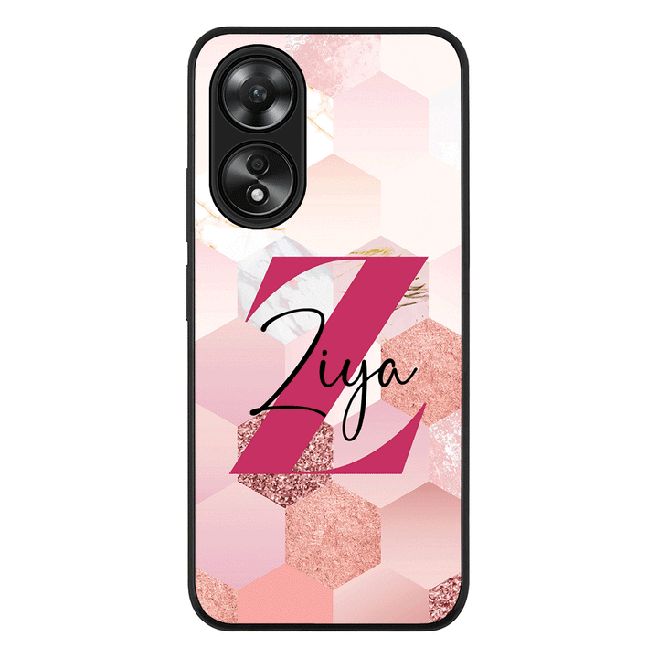 Oppo A58 4G / Rugged Black Personalized Text Geometric Pink Marble Texture, Phone Case - Oppo - Stylizedd.com