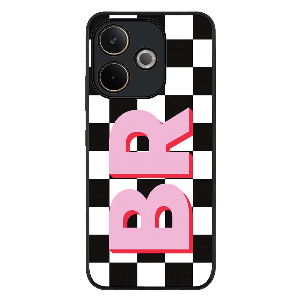 Custom Monogram Initial Checkerboard Phone Case - Oppo - A5 Pro 5G / 4G / Rugged Black - Stylizedd