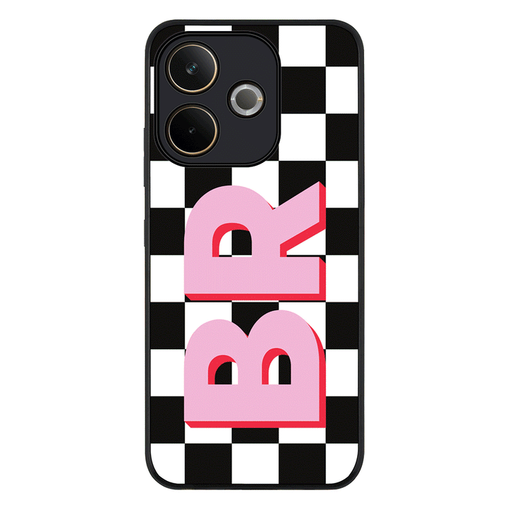 Custom Monogram Initial Checkerboard Phone Case - Oppo - A5 Pro 5G / 4G / Rugged Black - Stylizedd