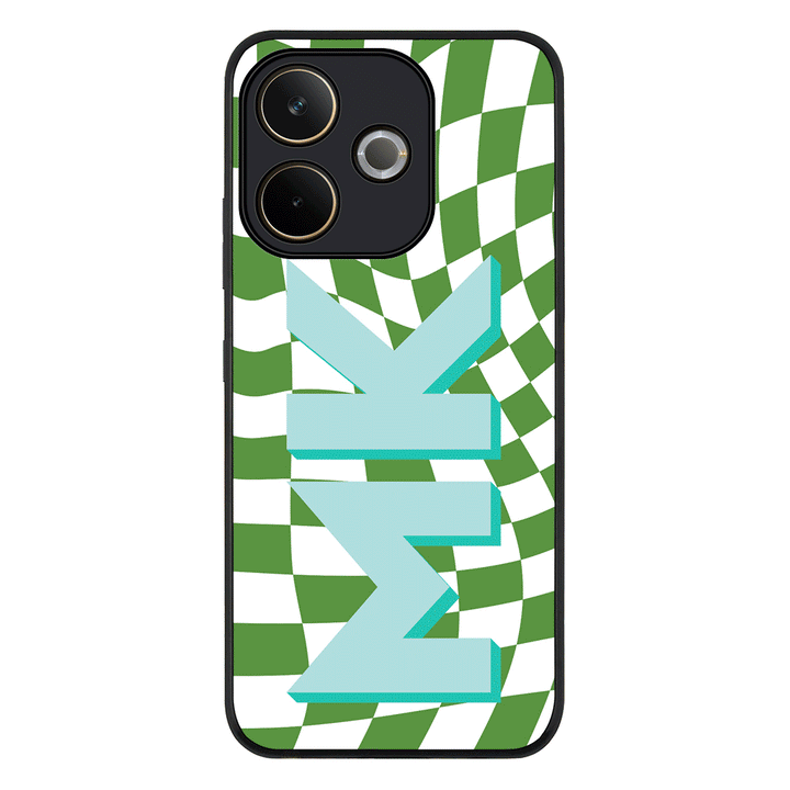 Custom Monogram Initial Wavy Checkerboard Phone Case - Oppo - A5 Pro 5G / 4G / Rugged Black