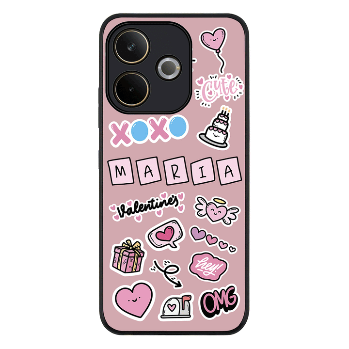 Personalized Name Cute Love Heart Sticker Phone Case - Oppo - A5 Pro 5G / 4G / Rugged Black