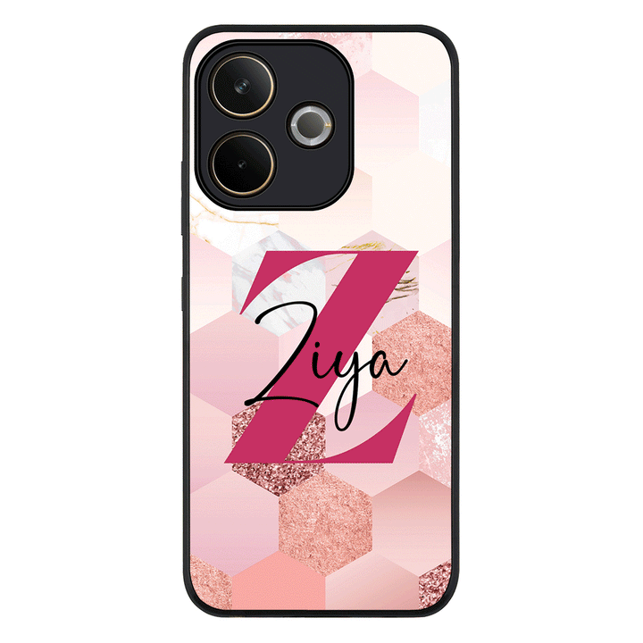 Personalized Text Geometric Pink Marble Texture Phone Case - Oppo - A5 Pro 5G / 4G / Rugged Black