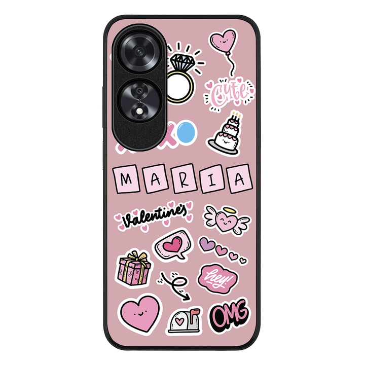 Oppo A60 / Rugged Black Personalized Name Cute Love Heart Sticker, Phone Case  - Oppo - Stylizedd.com