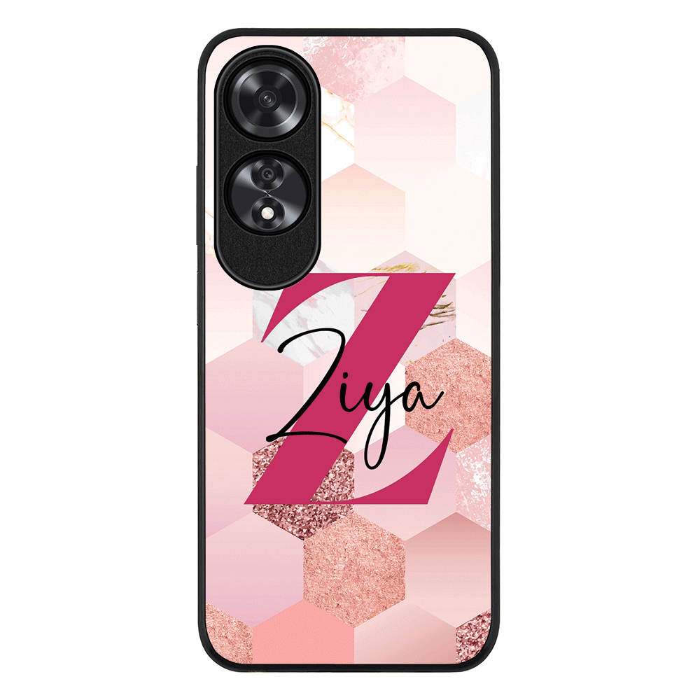 Oppo A60 / Rugged Black Personalized Text Geometric Pink Marble Texture, Phone Case - Oppo - Stylizedd.com