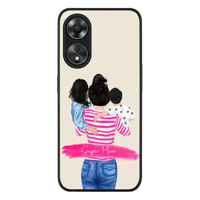 Custom Clipart Text Mother Son & Daughter Phone Case - Oppo - A78 5G / A58 / Rugged Black -