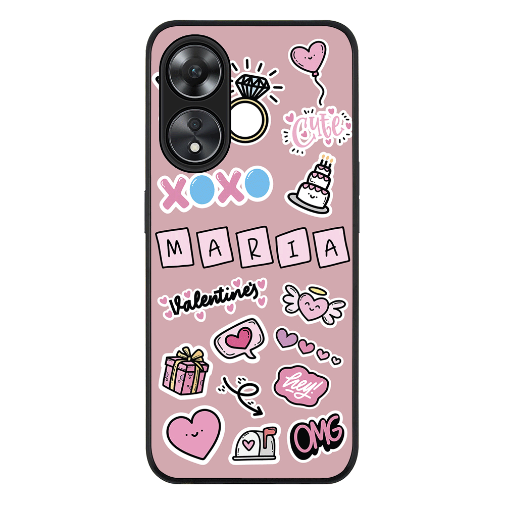 Oppo A78 5G / Oppo A58 5G / Rugged Black Personalized Name Cute Love Heart Sticker, Phone Case  - Oppo - Stylizedd.com