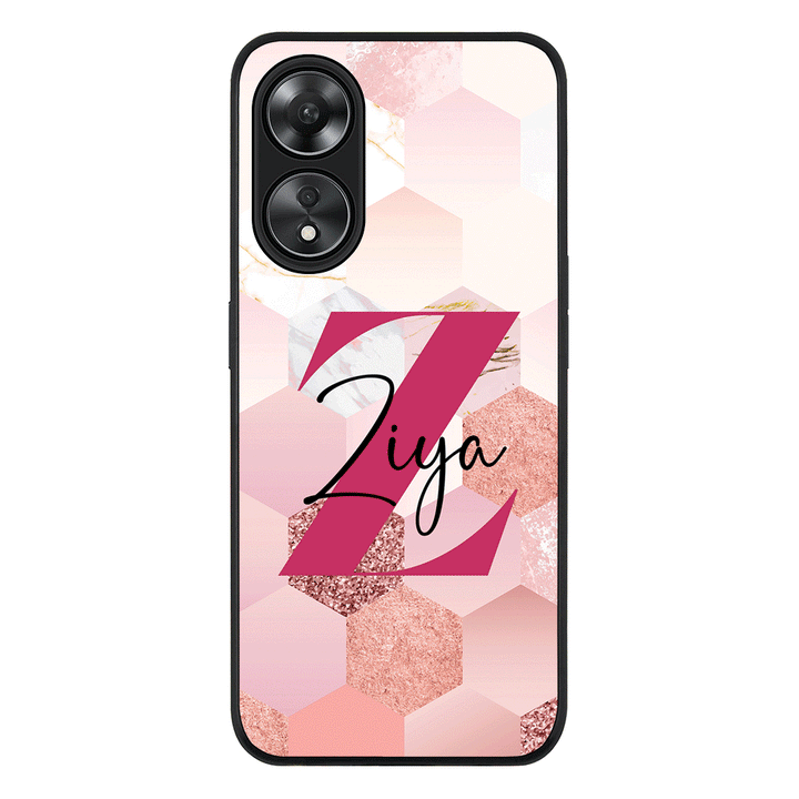 Oppo A78 5G / Oppo A58 5G / Rugged Black Personalized Text Geometric Pink Marble Texture, Phone Case - Oppo - Stylizedd.com