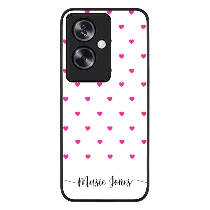 Heart Pattern Custom Text My Name Phone Case - Oppo - A79 5G / Rugged Black - Stylizedd