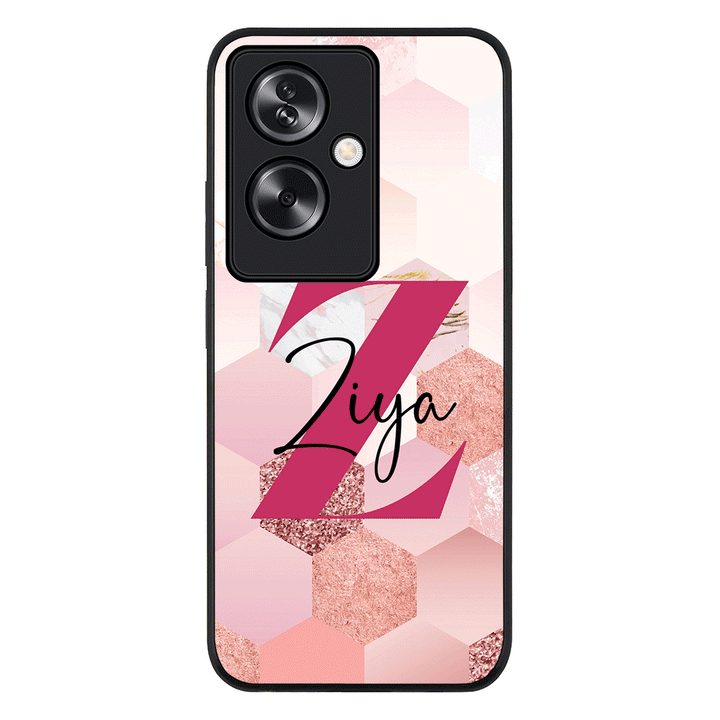 Oppo A79 5G / Rugged Black Personalized Text Geometric Pink Marble Texture, Phone Case - Oppo - Stylizedd.com