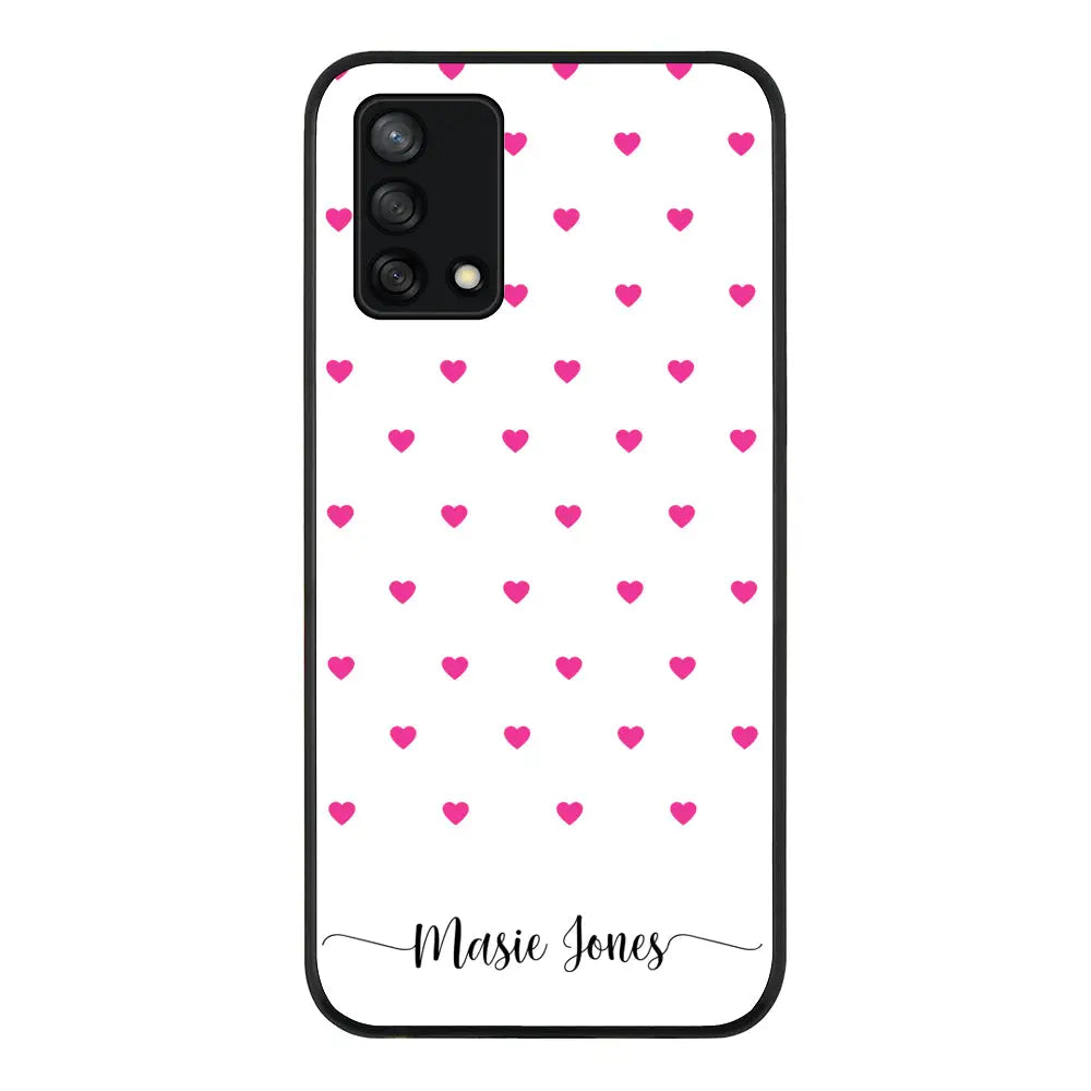 Oppo A95 4G / Oppo F19 Rugged Black Heart Pattern Custom Text, My Name Phone Case - Oppo - Stylizedd.com