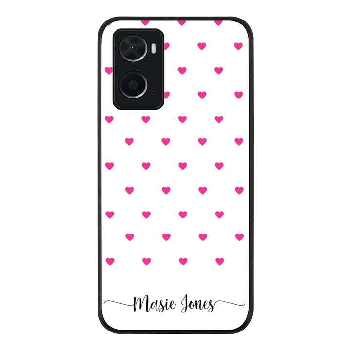 Oppo A96 4G / A36 / A76 Rugged Black Heart Pattern Custom Text, My Name Phone Case - Oppo - Stylizedd.com