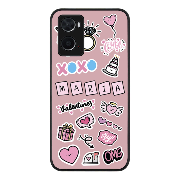 Oppo A96 4G / A36 / A76 / Rugged Black Personalized Name Cute Love Heart Sticker, Phone Case  - Oppo - Stylizedd.com