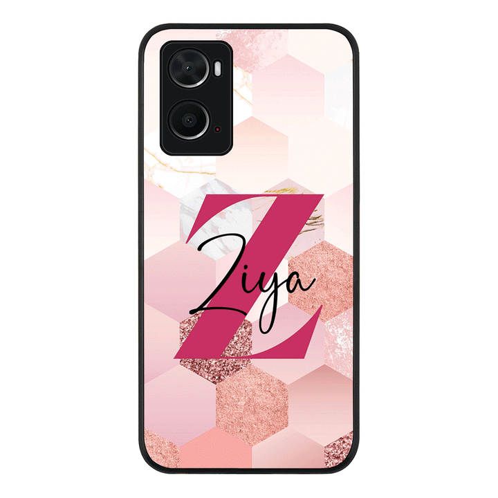 Oppo A96 4G / A36 / A76 / Rugged Black Personalized Text Geometric Pink Marble Texture, Phone Case - Oppo - Stylizedd.com