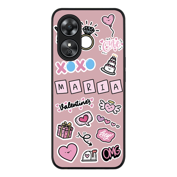 Oppo A97 / Rugged Black Personalized Name Cute Love Heart Sticker, Phone Case  - Oppo - Stylizedd.com