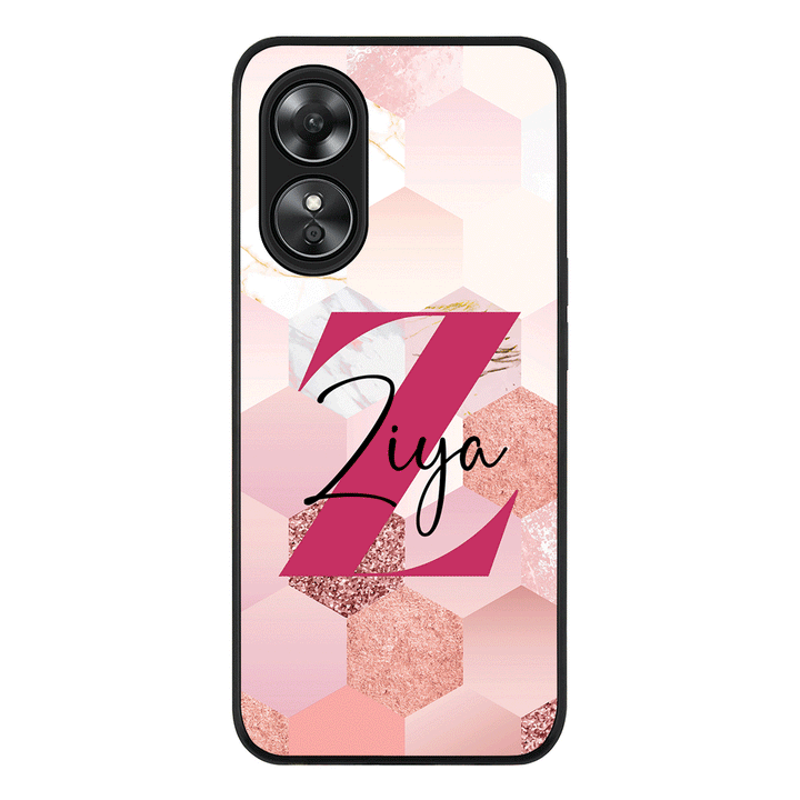Oppo A97 / Rugged Black Personalized Text Geometric Pink Marble Texture, Phone Case - Oppo - Stylizedd.com