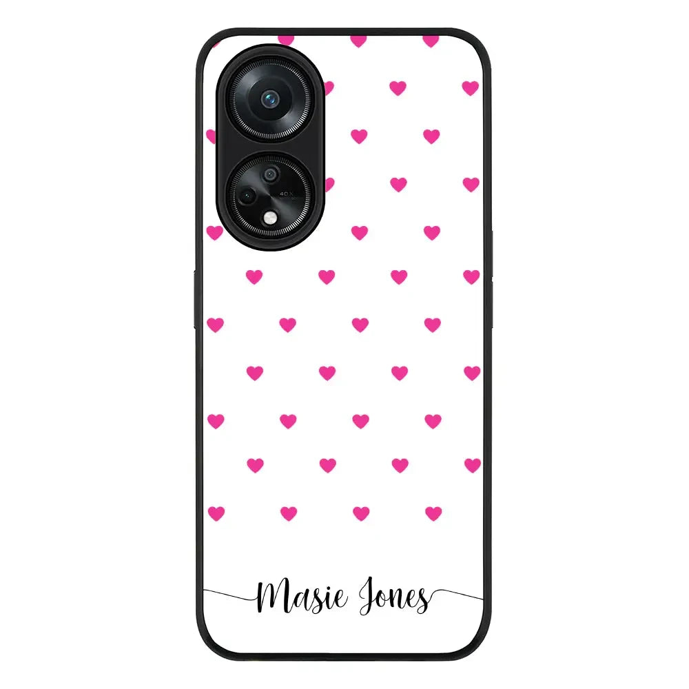 Heart Pattern Custom Text My Name Phone Case - Oppo - A98 / Rugged Black - Stylizedd