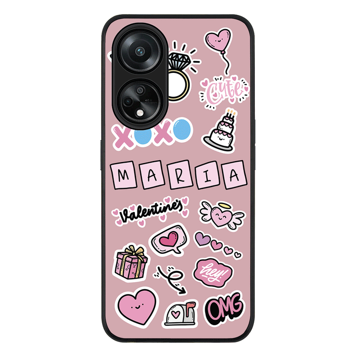 Oppo A98 / Rugged Black Personalized Name Cute Love Heart Sticker, Phone Case  - Oppo - Stylizedd.com