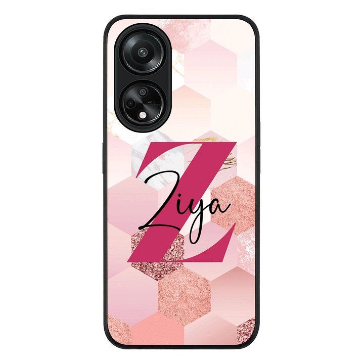 Oppo A98 / Rugged Black Personalized Text Geometric Pink Marble Texture, Phone Case - Oppo - Stylizedd.com