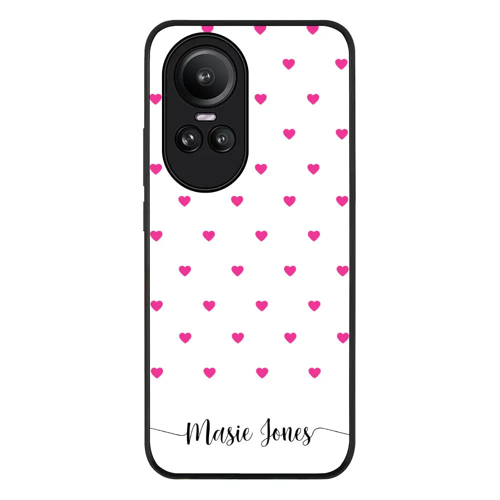 Heart Pattern Custom Text My Name Phone Case - Oppo - Reno10 / Pro / Rugged Black - Stylizedd