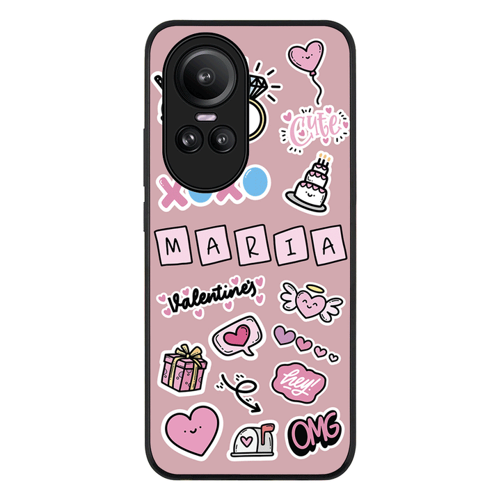 Oppo Reno10 / Oppo Reno10 Pro / Rugged Black Personalized Name Cute Love Heart Sticker, Phone Case  - Oppo - Stylizedd.com
