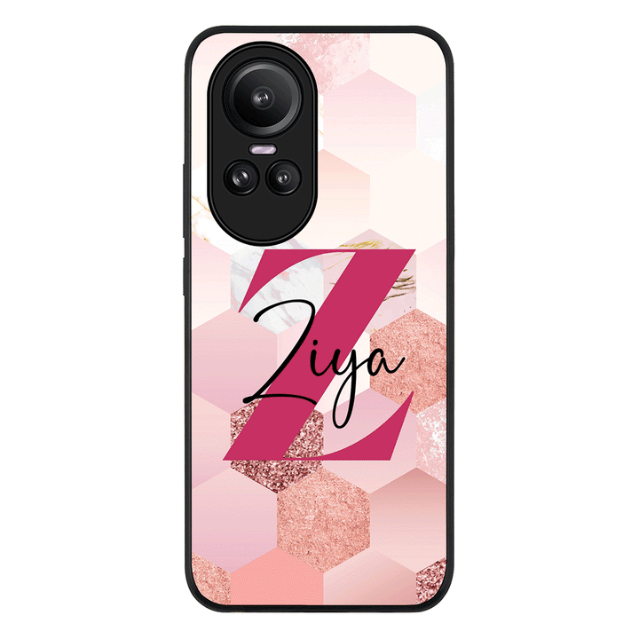 Oppo Reno10 / Oppo Reno10 Pro / Rugged Black Personalized Text Geometric Pink Marble Texture, Phone Case - Oppo - Stylizedd.com