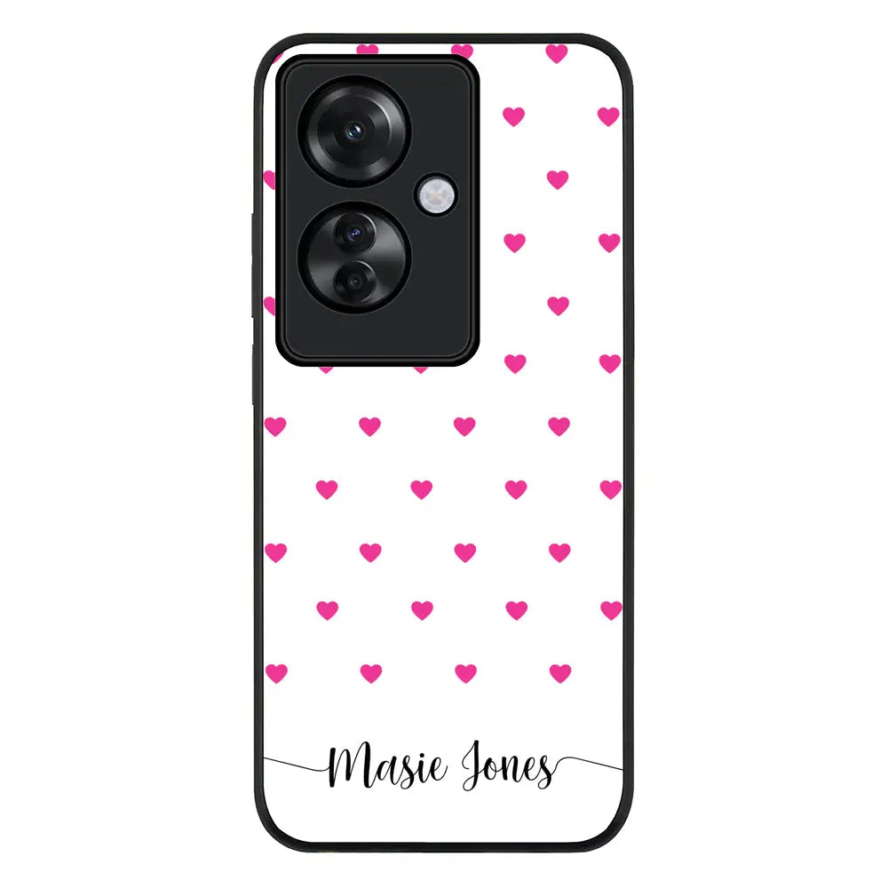 Heart Pattern Custom Text My Name Phone Case - Oppo - Reno11 F / F25 Pro / Rugged Black - Stylizedd