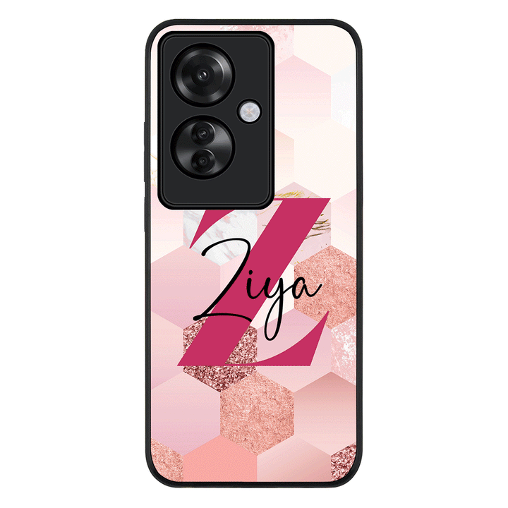 Oppo Reno11 F / F25 Pro / Rugged Black Personalized Text Geometric Pink Marble Texture, Phone Case - Oppo - Stylizedd.com