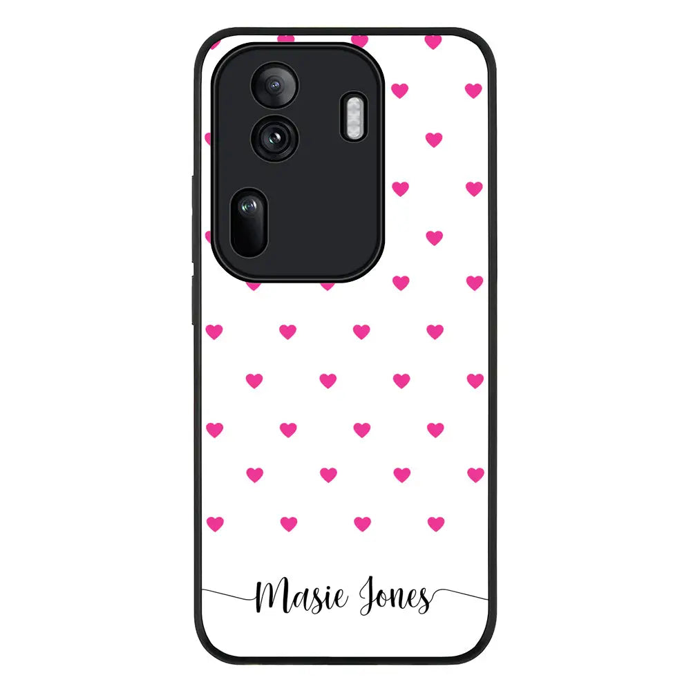 Heart Pattern Custom Text My Name Phone Case - Oppo - Reno11 Pro / Rugged Black - Stylizedd