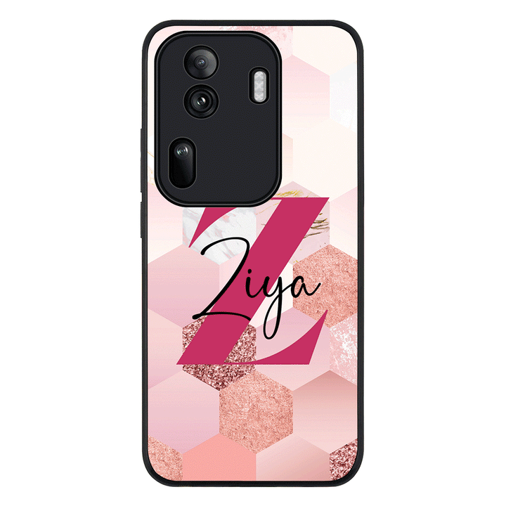 Oppo Reno11 Pro / Rugged Black Personalized Text Geometric Pink Marble Texture, Phone Case - Oppo - Stylizedd.com