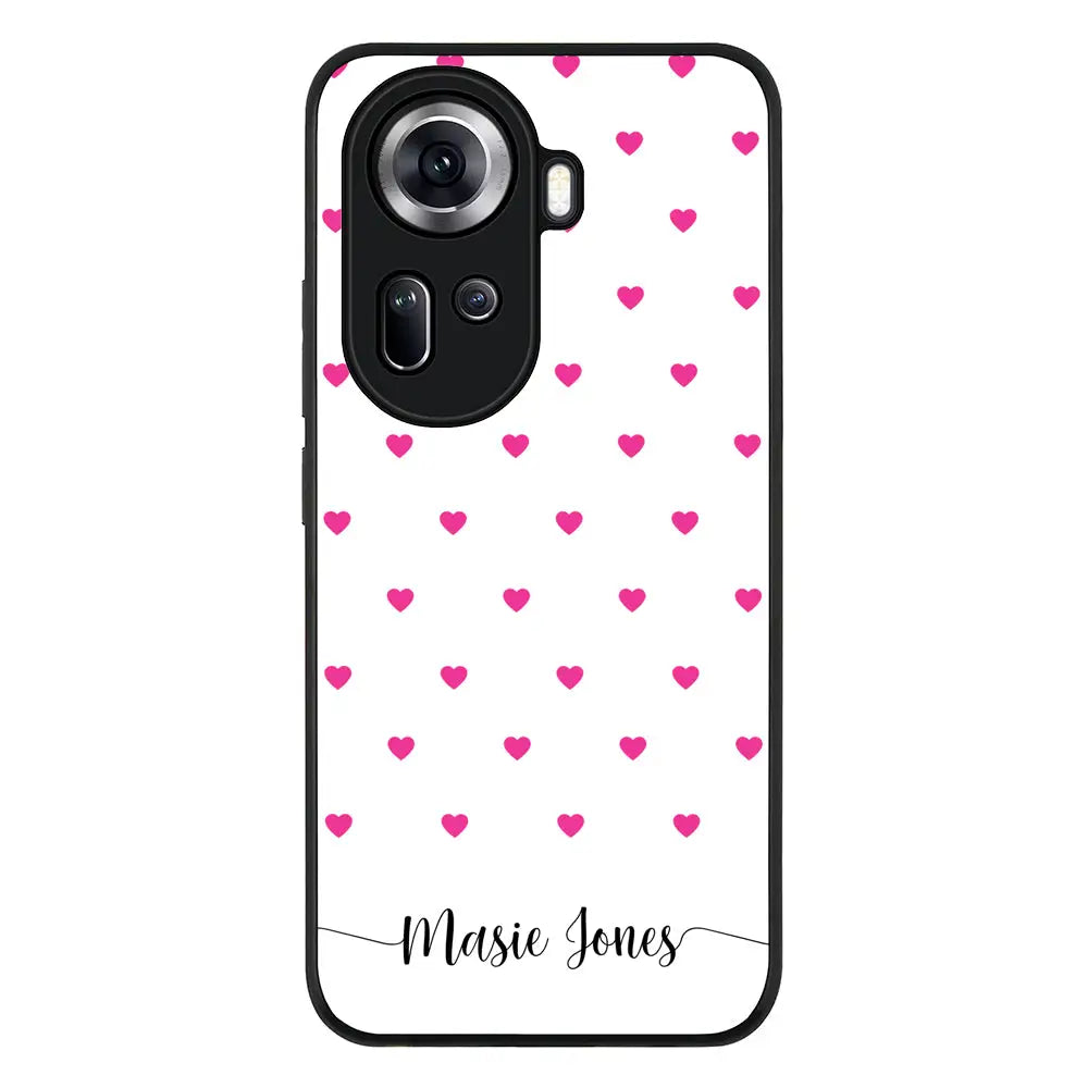 Heart Pattern Custom Text My Name Phone Case - Oppo - Reno11 / Rugged Black - Stylizedd