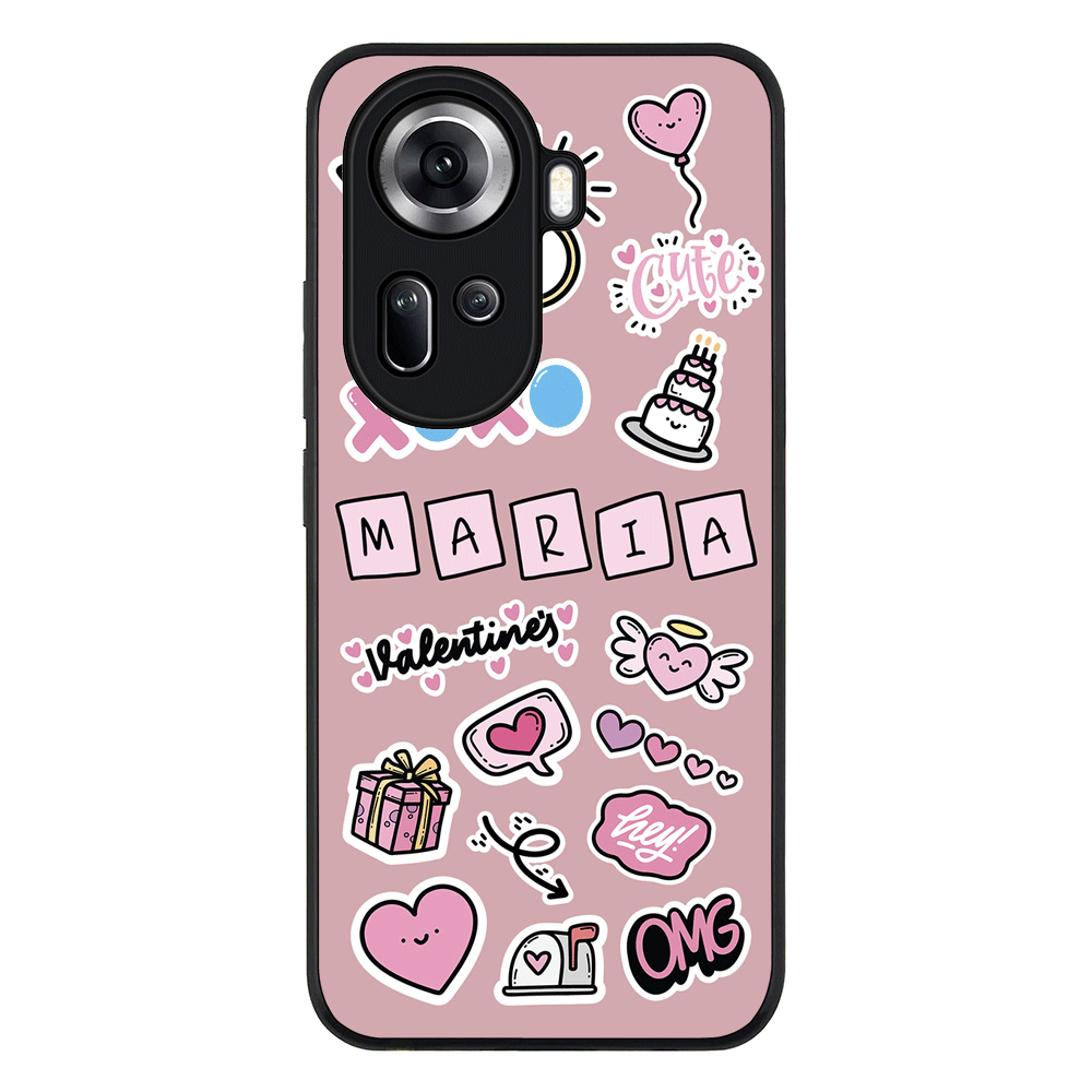 Oppo Reno11 / Rugged Black Personalized Name Cute Love Heart Sticker, Phone Case  - Oppo - Stylizedd.com