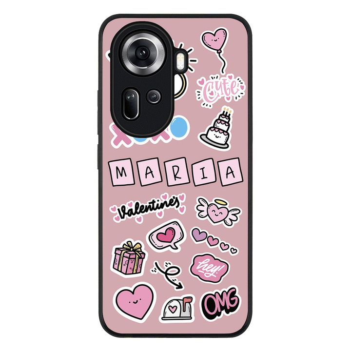 Oppo Reno11 / Rugged Black Personalized Name Cute Love Heart Sticker, Phone Case  - Oppo - Stylizedd.com