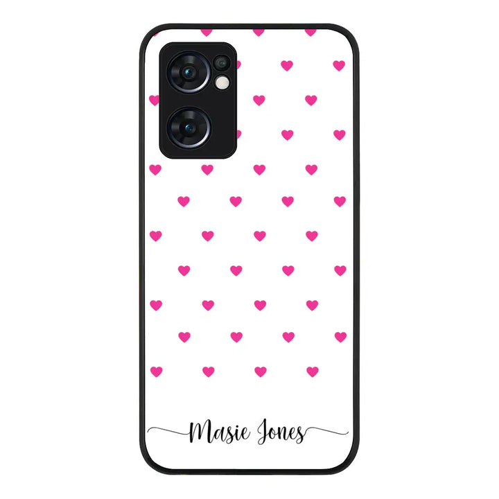 Oppo Reno7 5G Rugged Black Heart Pattern Custom Text, My Name Phone Case - Oppo - Stylizedd.com