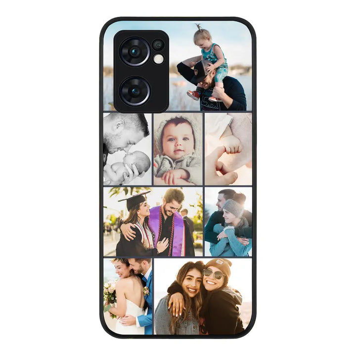 Oppo Reno7 5G / Rugged Black Personalised Photo Collage Grid Phone Case - Oppo - Stylizedd.com