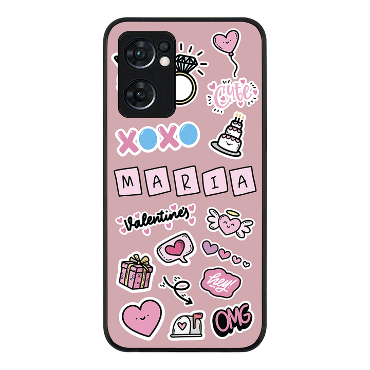 Oppo Reno7 5G / Rugged Black Personalized Name Cute Love Heart Sticker, Phone Case  - Oppo - Stylizedd.com
